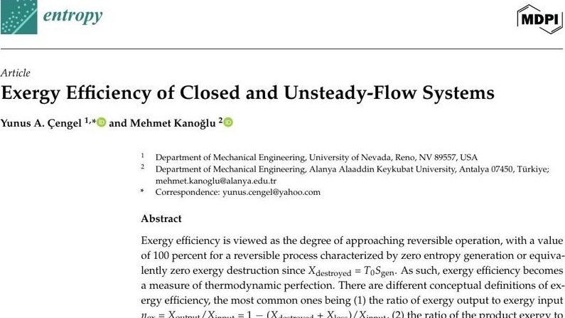 White paper — Exergy Efficiency of Closed and Unsteady-Flow Systems